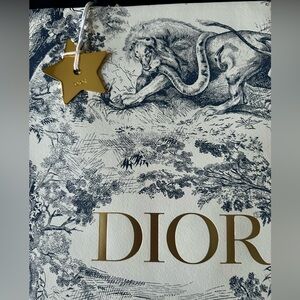 DIOR Special Edition Shopping Bag with Gold Charm and Ribbon 15 1/2 x 16 x 6 1/2